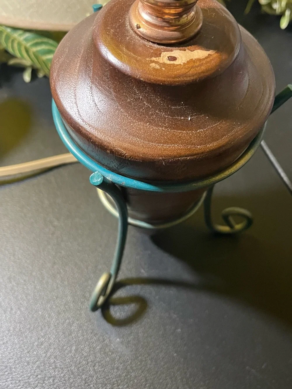 Dark Brown Wood Lantern Accent with Black Metal Stand